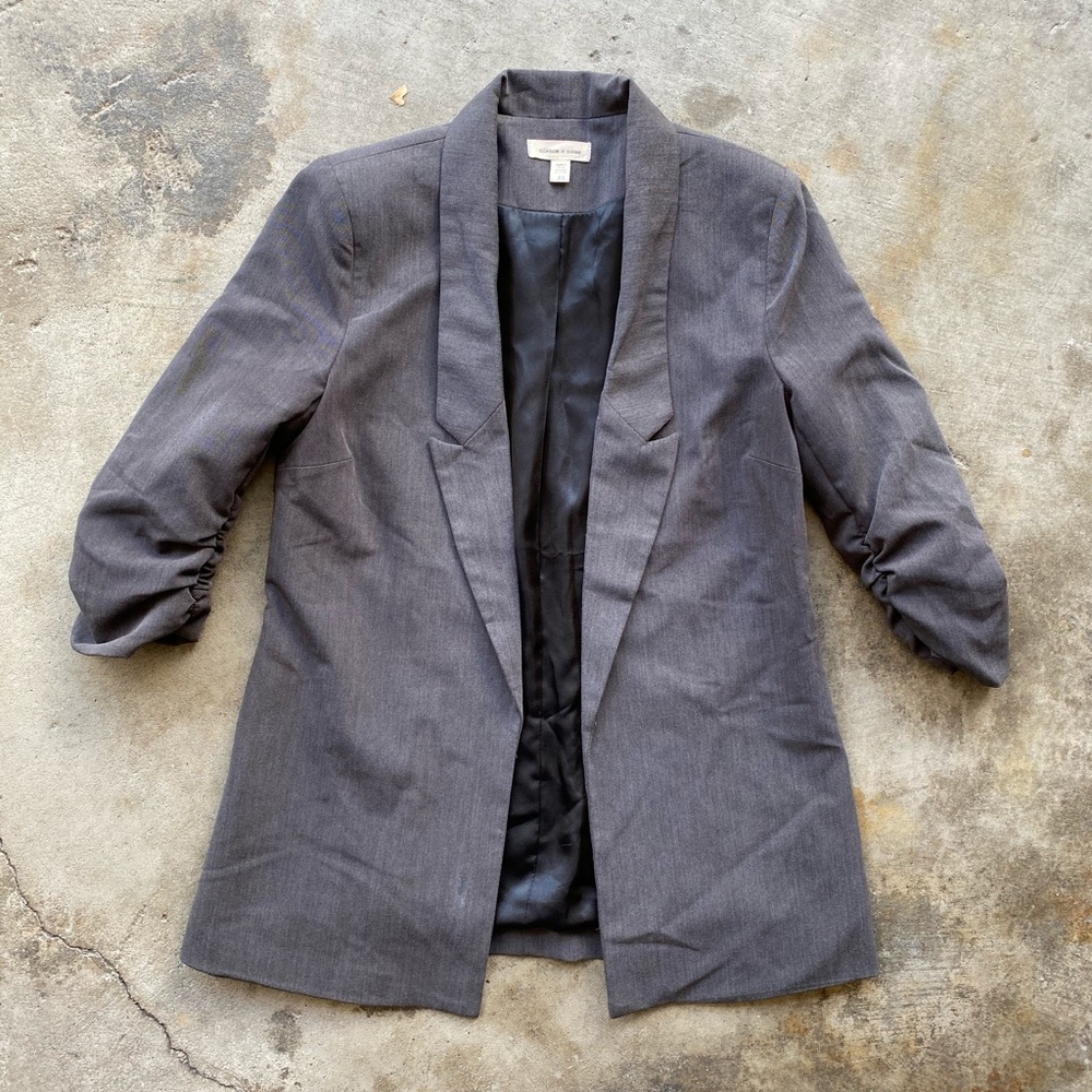 Silence + Noise Gray Blazer with Ruched Sleeves